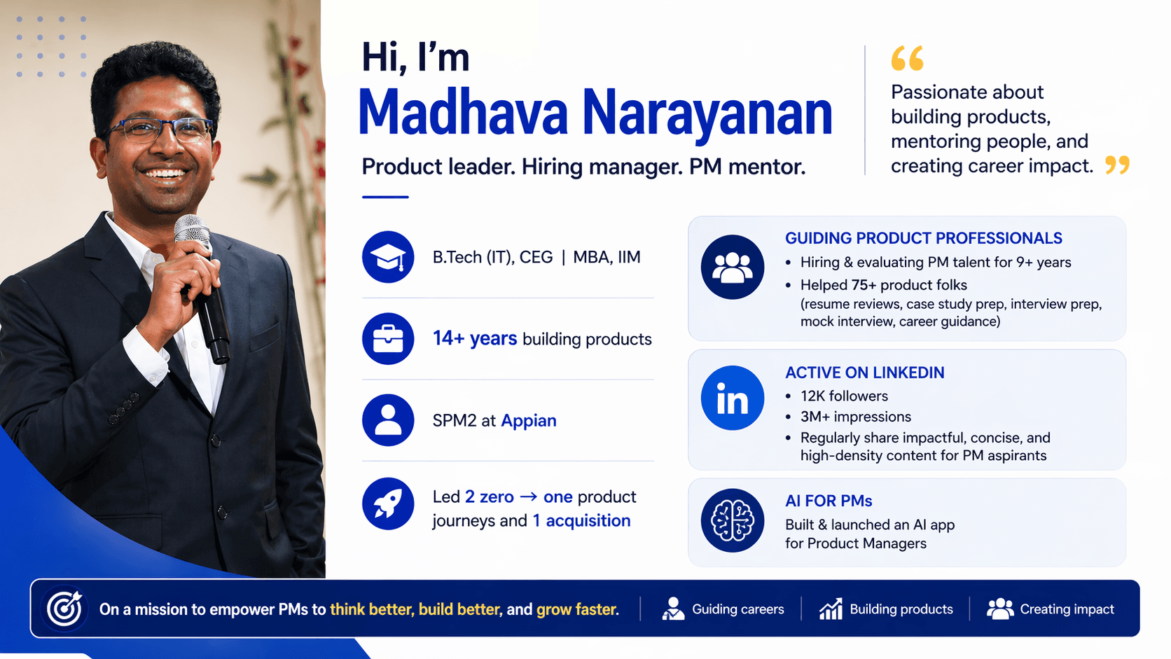 Madhava Narayanan, Product leader, hiring manager, PM mentor